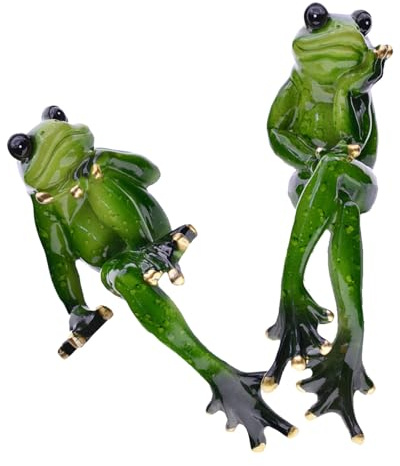 Garneck Frosch Deko Garten Figuren 2er Set – Sitzende Frosch Skulpturen Aus Harz Für Teich- Und Gartenverzierung - Perfekte Kantenhocker Figuren Zur Verschönerung Von Blumentöpfen Und