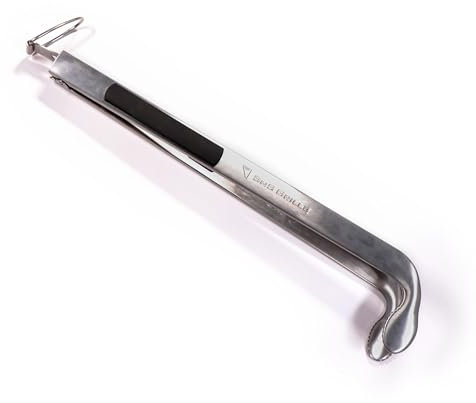 SnS Grills Slow ‘N Sear Cherry Picker Charcoal Tongs with Rubber Handle - Long, Durable Metal Tongs with Angled Head for BBQ, Grilling, and Outdoor Cooking