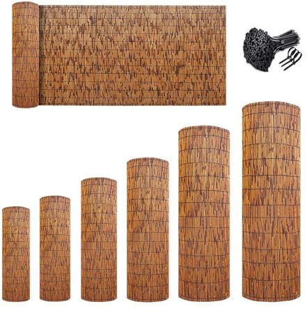 Valla Natural Cañizo Valla de Protección Bambú Natura Rollo De Caña De Bambú 0.3m 0.5m 0.9m 1.1m 1.2m 1.4m 1.5m 1.6m 1.8m Alto Pantalla De Privacidad Resistente, Recto, Fácil De Cortar(Brown)