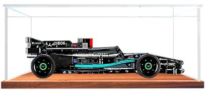 Le/go Model Car Display Case, Clear Large Acrylic Box for Lego 42165 Mercedes-AMG Pull Back Tech Set,Circular lamp display box,Easy to install(30x15x10cm) (Dark wood color)