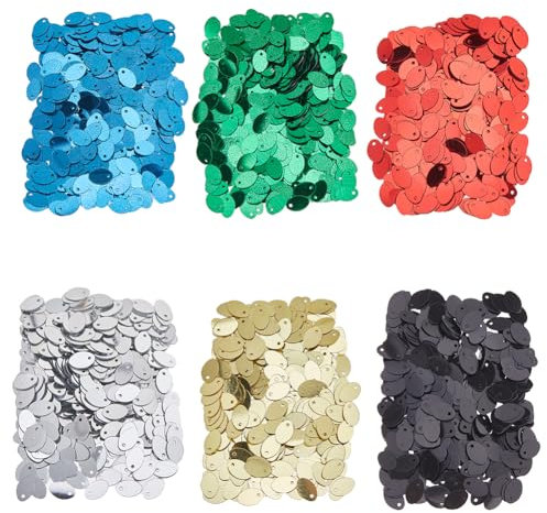 Hobbspring 6000 lentejuelas planas de 6 colores, 8 x 5 mm, ovaladas sueltas de PVC, lentejuelas iridiscentes para manualidades, para ropa, bordado, apliques de punto, manualidades