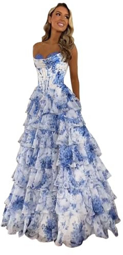 Vhersily Robes de Bal Sans Bretelles avec Corset pour Femme en Mousseline de soie Couches de Soirée Formelle avec Fente, Vêtements de Printemps, Vêtements Sexy, Curvy, Cérémonie, Demoiselle Fille