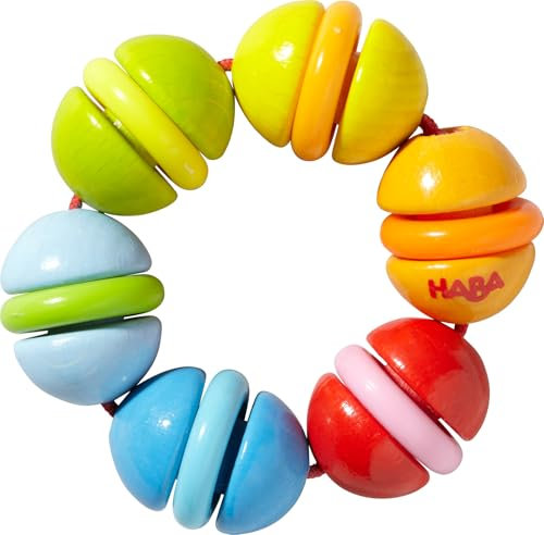 HABA Greifling Klapperding – Farbenfroher Holz-Greifling für Babys ab 6 Monaten, Made in Germany