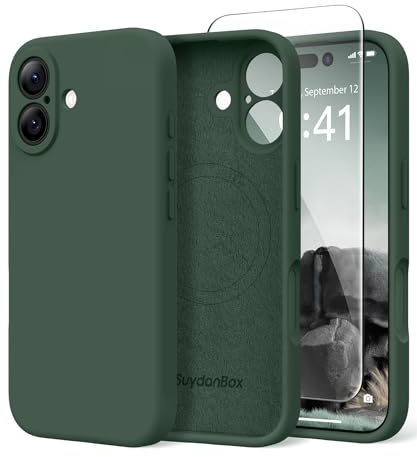 SuydanBox Magnetic for iPhone 17 Case, Compatible with MagSafe, [Full Camera Protection][Screen Protector] Silicone Shockproof Protective Phone Case for iPhone 17 6.3, Alpine Green