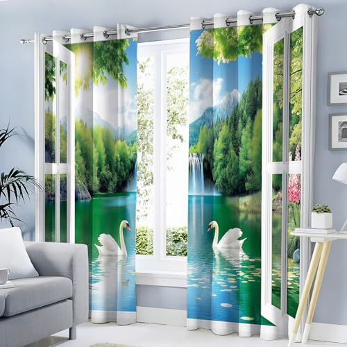 Vercortinas Opacas Termicas Aislantes Frio Y Calor Con Ojales 2 Piezas 117An X 137Al Cm Vista Al Lago Y Al Bosque Cortina Opacas Dormitorio Salon Vista Natural Desla Ventana Infantil Cortinas Cocina