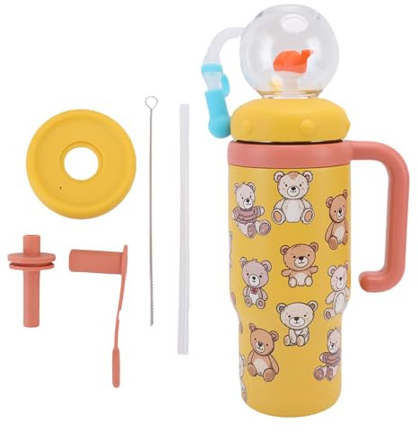 Garosa Whale Cup Water Bottle Whale Fountain Cup Sippy Cup 710ml for Toddlers Babies At Home School Outdoors (Yellow)