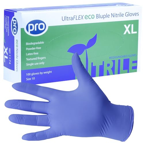 PRO UltraFLEX Bluple Biodegradable Disposable Gloves - Purple/Blue Nitrile Gloves Disposable Extra Large - 100x Pack - Powder-Free - Latex Free - Food Safe