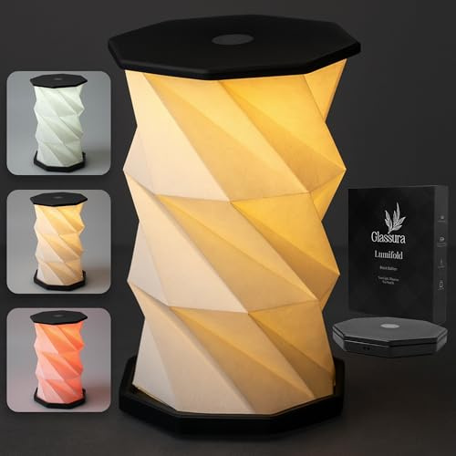 Glassura Kabellose Tischlampe mit Akku – LED Lampe mit 3 Lichtmodi, Warmweiß, Kaltweiß & Rotlicht, dimmbar, faltbares ABS Design – Touch Nachttischlampe für Schlafzimmer, Schreibtisch & Reisen