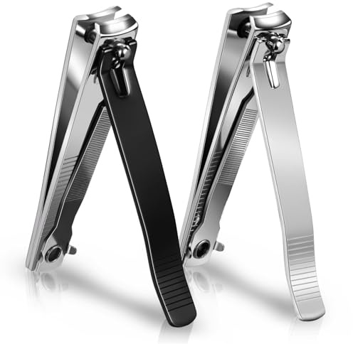 DESIOLE Lot de 2 grands coupe-ongles en acier inoxydable avec lime | Deux grands coupe-ongles en acier inoxydable avec lime intégrée pour ongles des doigts et des orteils, noir et argent