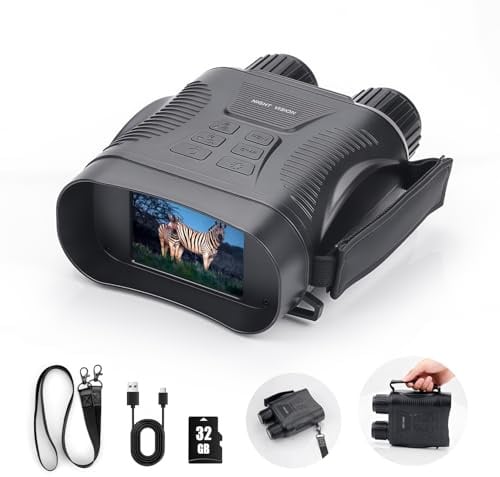 Nachtsichtbrille – 4K-Nachtsicht-Fernglas mit 2000 mAh wiederaufladbarem Akku, 32 GB TF-Karte kann Foto und Video speichern, 7,1 cm HD-Bildschirm für Camping und Sicherheit, Schwarz