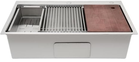 304 Edelstahl Küchenspüle,Einbauspüle Spülbecken,201 Edelstahlspüle 31 * 18 * 9in,Doppelt vorgebohrte Löcher,Nützlicher Schmutzfänger,FüR Waschküchen, Kellern, Bars, Küchen