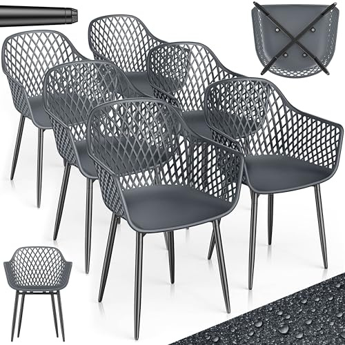 tillvex® Gartenstuhl 6er Set Wetterfest mit Armlehne bis 120kg belastbar | Outdoor Stühle UV-beständig | Gartenstühle Balkonstuhl Kunststoff | Terrassenstuhl Gartenmöbel Terrasse Balkon Outdoor Garten