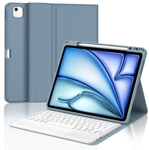 Étui Clavier pour iPad Air 13 Pouces M4/M3/M2 & iPad Pro 12,9 3e-6e Gen | Coque Keyboard Pavé Tactile AZERTY Layout pour iPad Air 13 2026-2024 & iPad Pro 12,9 2018-2022, Bleu