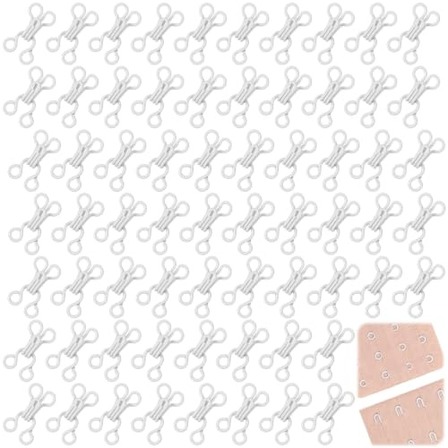 Tyqour 100 Paar Haken Und ösenverschlüsse Zum Nähen Von BHS, Weißkupfer, Hook and Eye Latch Sewing Rostfreie Metallverschlüsse