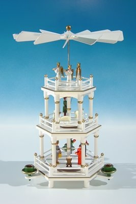 Rudolphs Schatzkiste Tischpyramide Christi Geburt 3 Etagen weiß BxHxT 24,5x35x24,5cm NEU Holzpyramide Pyramide Tischdekoration Dekoration Weihnachten Weihnachtspyramide Lichter Figur Edelholz Seiffen