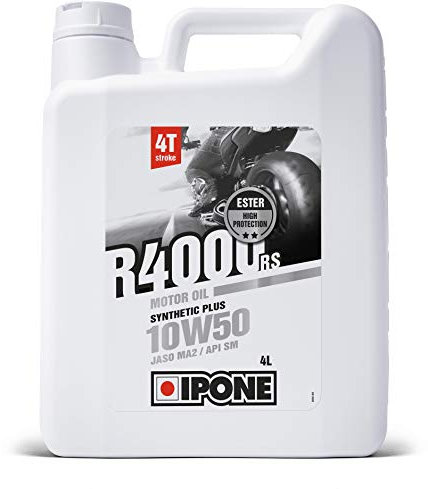 IPONE - Huile Moto 4 Temps 10W50 R4000 RS - Semi-Synthétique - Haute Performance pour les motos de Route - Résistance Exceptionnelle à l'Usure - Protection du Moteur et de la Boîte de Vitesses - 4L