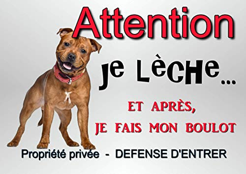 plaque attention au chien staff en métal 29 x 20 cm env réf 21
