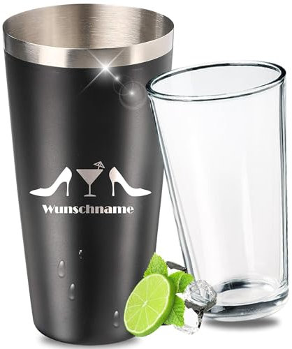 Personalisierter Boston Shaker mit Glas 700 ml - Geschenkidee für Männer & Frauen - Cocktailshaker Edelstahl mit Antirutschbeschichtung - Bar Zubehör zu Weihnachten für Freundin & Mama (Ladyshaker)