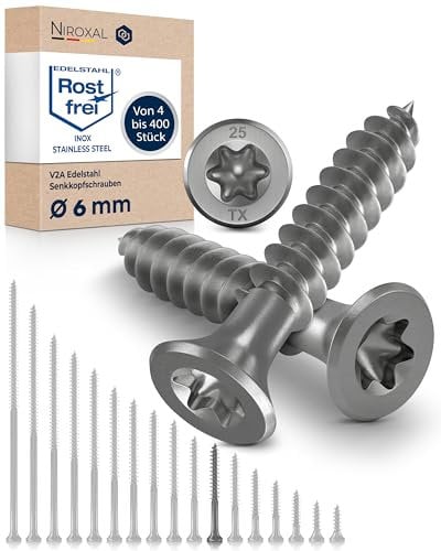 200x Vis à bois tête fraisée en Acier inoxydable Torx V2A vis inox 6x50 pour panneaux d'aggloméré Bois Filetage partiel 6mm fort 50mm long 200 pièce en acier A2