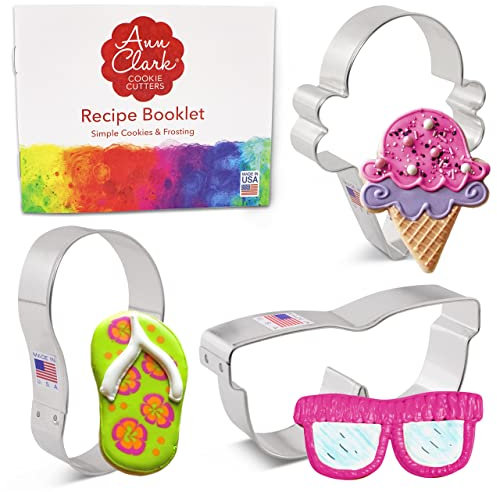 Summer Fun Cookie Cutters 3-Pc. Set Made in the USA by Ann Clark, Flip Flop, Sunglasses, Ice Cream Cone
