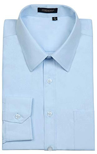 Hisdern Men s Formal Dress Shirt Long Sleeve Cotton Button Down Regular Fit Shirts for Men, XL(Chest 50.4 ), Light Blue