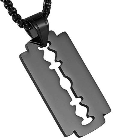 HZMAN Razor Blade Model Dog Tag Anhänger für Männer Edelstahl Hip Hop Rock Halskette Schmuck Geschenk (Schwarz)