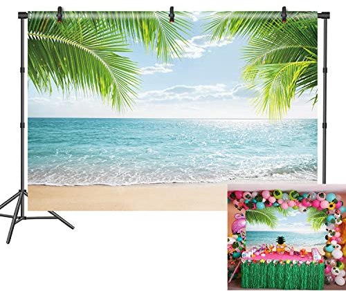 DASHAN 10x8ft Ocean Tropical Beach Backdrop Hawaiian Luau Party Summer Youtube Sea Sailor Beach Birthday Sandbeach Bridal Shower Photography Background Palm Tree Wedding Nautical Baby Shower PhotoProp