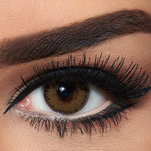 BELLA GLOW farbige Kontaktlinsen RADIANT HAZELNUT (Dioptrien -0.00) – stark deckende Monatslinsen für 3 Monate, Hell-Braune Farblinsen, perfekt für dunkle Augen
