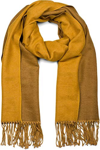 styleBREAKER Damen Schal in edler 2-Face Optik mit Fransen, 2 Farbig, Wendeschal, warme Winter Stola mehrfarbig 01017137, Farbe:Camel-Braun