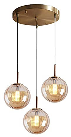 LFsem Nordic 3-Lights Pendelleuchte Ø15cm Glaskugel-Deckenleuchte Moderne einfache Hängelampe E14 Loft Kronleuchter Dekoration Beleuchtungskörper (Bernstein)