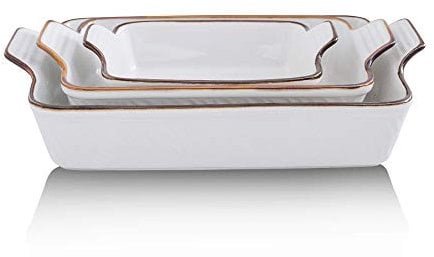 KOOV Bakeware Set, Ceramic Baking Dish Set, Rectangular Casserole Dish Set, Lasagna Pans for Cooking, Cake Dinner, Kitchen, 9 x 13 Inches, Texture Series 3-Piece (3 Piece, White)
