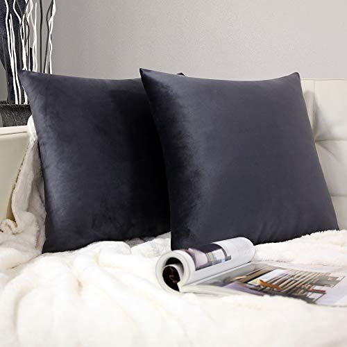 Barbons Kissenbezug 40x40 2er Set – Samt Dekokissenbezug weiche Kissenbezüge Kissenhülle mit Reißverschluss Kopfkissenbezug (40x40, Anthrazit)