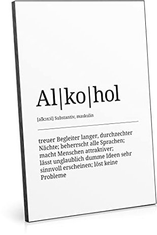 ARTFAVES® Worterklärung Alkohol | Definition Bild schwarz-Weiss als Geschenk | Holzschild mit Spruch zum Thema Alkohol/Freundschaft/witzig