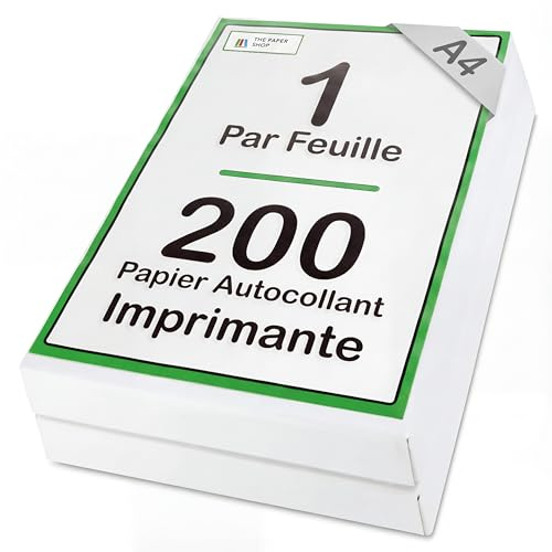 The Paper Shop Selbstklebende Etiketten A4 Einzelnutzbogen - Weiß Bedruckbar (200 Blatt) | Klebepapier A4 Bedruckbar für Laser- und Tintenstrahldrucker | Adressetiketten für Versand und Büro