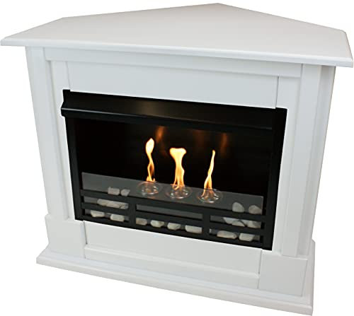 Kaminbau Mierzwa Chimenea de Gel y etanol Horno Estufa Esquina Apollo Incluye Juego de Accesorios + Cristal de Seguridad - Blanco