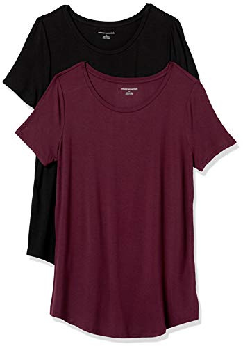 Amazon Essentials Damen Tunika mit U-Ausschnitt und Kurzen Ärmeln, 2er-Pack, Schwarz/Burgunderrot, XXL