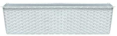 URBNLIVING Juego de macetas rectangulares de plástico de ratán para balcón, flores, jardín, hierbas, decoración (blanco, 400 mm)