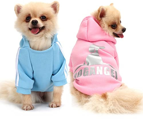 QiCheng&LYS Hundehoodie kleine Hunde Strickpullover wintermantel für kleine Hunde (Rosa/Blau, L)