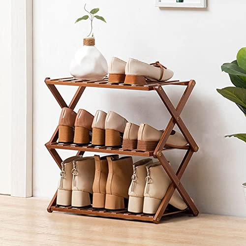 aleawol Faltbares Schuhregal aus Bambus mit 3 Ebenen, Tragbares Kleines Schuhregal Bambus Schuhständer, ohne Installation, Schuh Organizer für Wohnzimmer, Flur und Ankleidezimmer (50x25x39 cm)