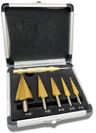 Juego de 6 brocas escalonadas de acero de alta velocidad con revestimiento de titanio y cono de cobalto con punzón central automático, para bricolaje, plástico, madera, metal, aluminio, hierro