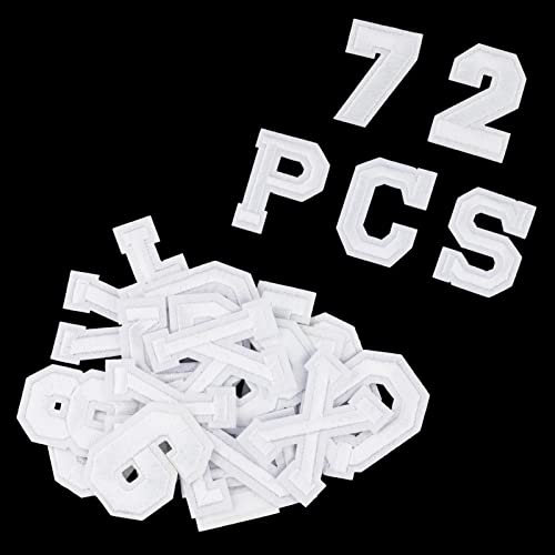 72 Stück Buchstaben zum Aufbügeln, Zahlen, bestickt, Buchstaben A-Z, Zahlen 0-9, Applikation für Kleid, Kleid, Hut, Jeans, DIY-Zubehör, Weiß