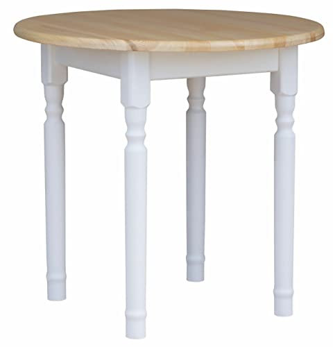 k koma Runder Kiefer Tisch Esstisch Holz Küchentisch massiv weiß Honig Landhausstil Kiefer Lackiert (60 cm)