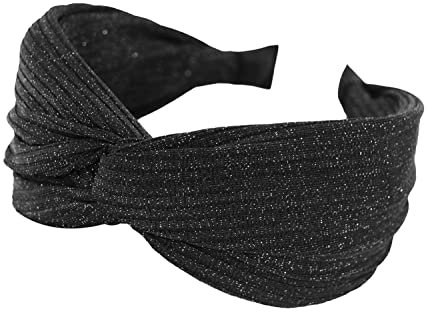 axy Breiter Haarreif mit Knoten und glänzender Stoff Haarschmuck Damen Haarreifen HR34G (Schwarz)
