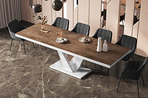 Design Esstisch Tisch HEV-111 ausziehbar 160 bis 256 cm, Farbe:Rostoptik matt - Weiß Hochglanz