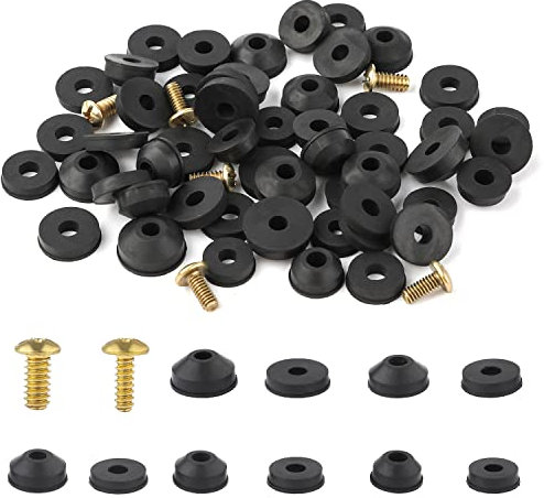 KINBOM 58Pcs Faucet Washers, Black Faucet Washers Rubber Washers Assortment Bushing Washers Replacements with Brass Bibb Screws for Repairing Faucets Leak