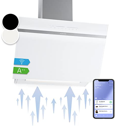 Klarstein Campana Extractora, 60 cm, Campanas Extractoras, Extractor de Cocina con Filtro Anti Grasa, loT/Wi-Fi, Luces RGB LED, Flujo de Aire 585m³/h, Campana Bajo Consumo Silenciosa de Clase A++