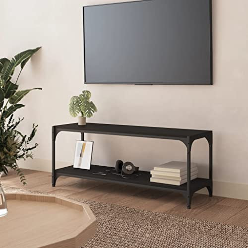 homiuse TV-Schrank Schwarz 100x33x41 cm Holzwerkstoff und Stahl TV Board Fernsehschrank Fernsehtisch TV Lowboard TV Kommode Fernseher Schrank TV Schrank Hoch TV Shelf Fernseherschrank