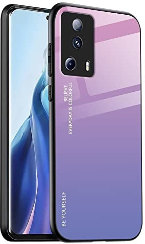 EASSGU Custodia Adatta per Xiaomi MI 13 Lite (6.55 Inches), Cover Posteriore in Vetro Sfumato Custodia per Cellulare Anti-Caduta e Anti-Graffio - Rosa Viola