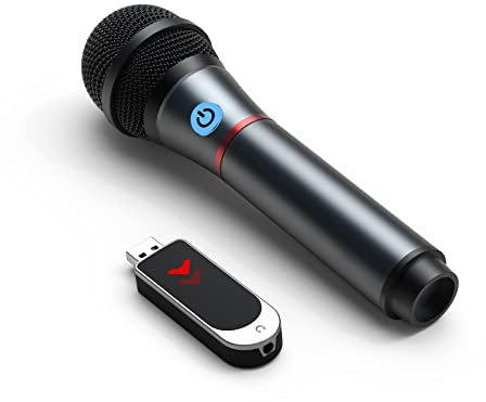 LOCOCO Microfono Senza Fili,UHF Wireless Microfono Karaoke,USB Microfono Palmare con Funzione Mute Adatto per Apparecchiature Audio/Computer/Telefono Cellulare