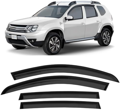CLIM ART Windabweiser für/kompatible mit Dacia Duster 2010-2017 (I) - Stick-on Regenabweiser - Autofenster Sonnen-& Regenschutz - Windabweiser Autofenster - Einfache Montage - Garantie 4 Set D